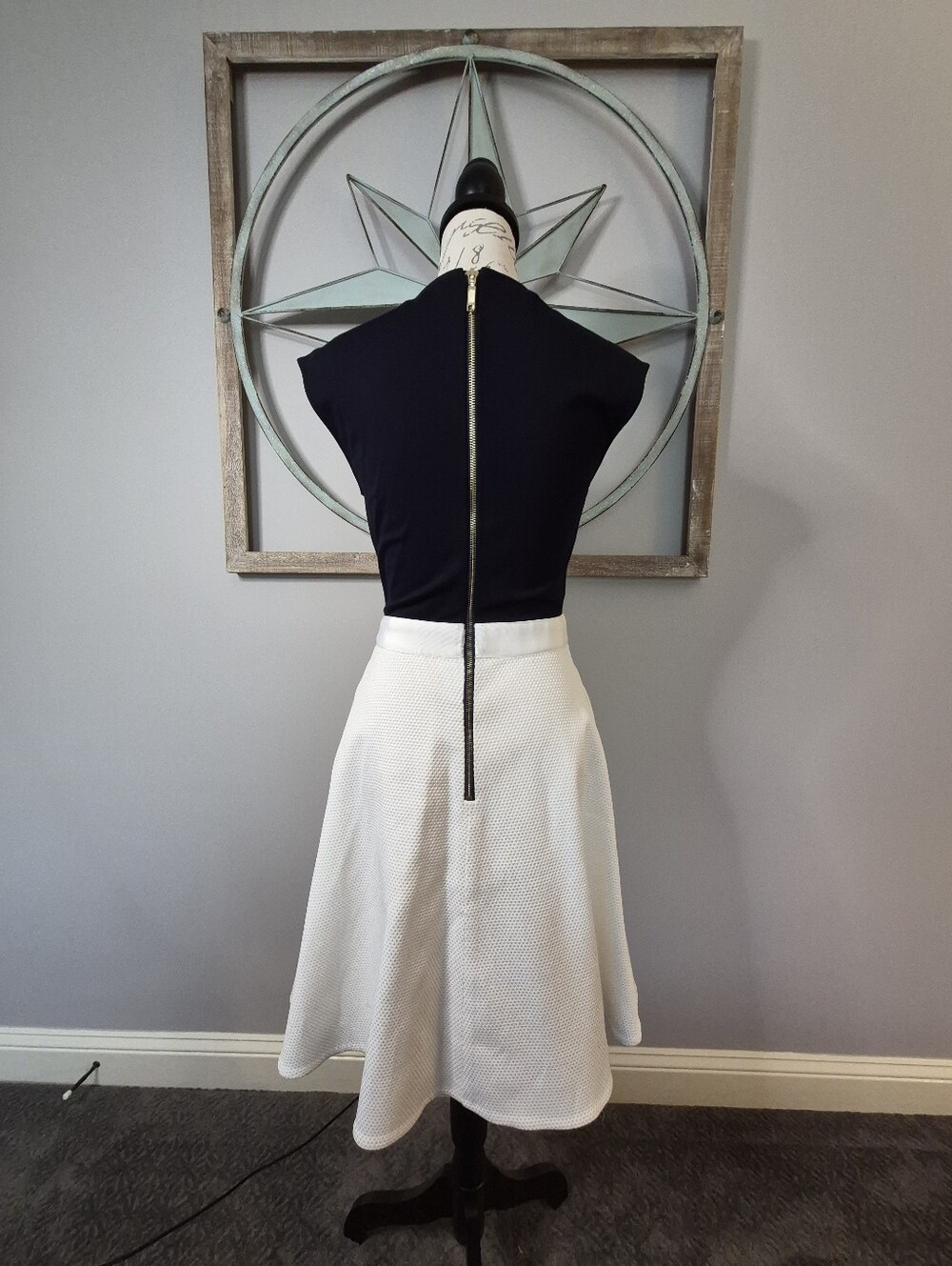 Ted Baker London Canniey Two-Tone Fit & Flare Bow Waist Dress Navy White 2/US 6 - Picture 12 of 16